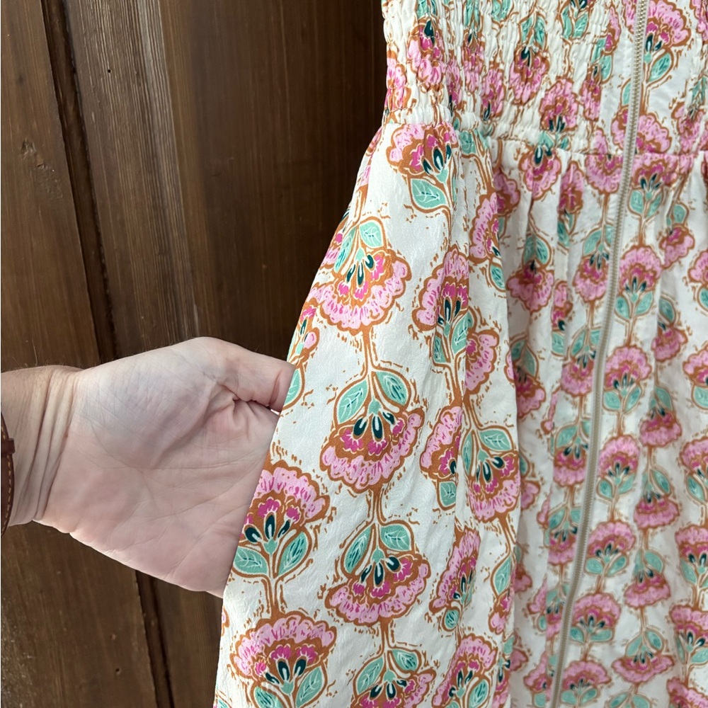 entro Pink & Cream Floral Midi Dress with Smocked Waist - Picture 6 of 7